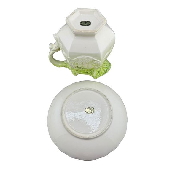 Inarco Creamer w/ Saucer Green to White Ombre Hexagon Shape - Picture 8 of 8